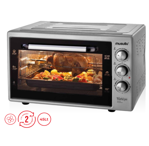 Musullu MF-1450 Termostatlı Saatli Lambalı Turbo Fanlı 45 Litre Maxi Fırın